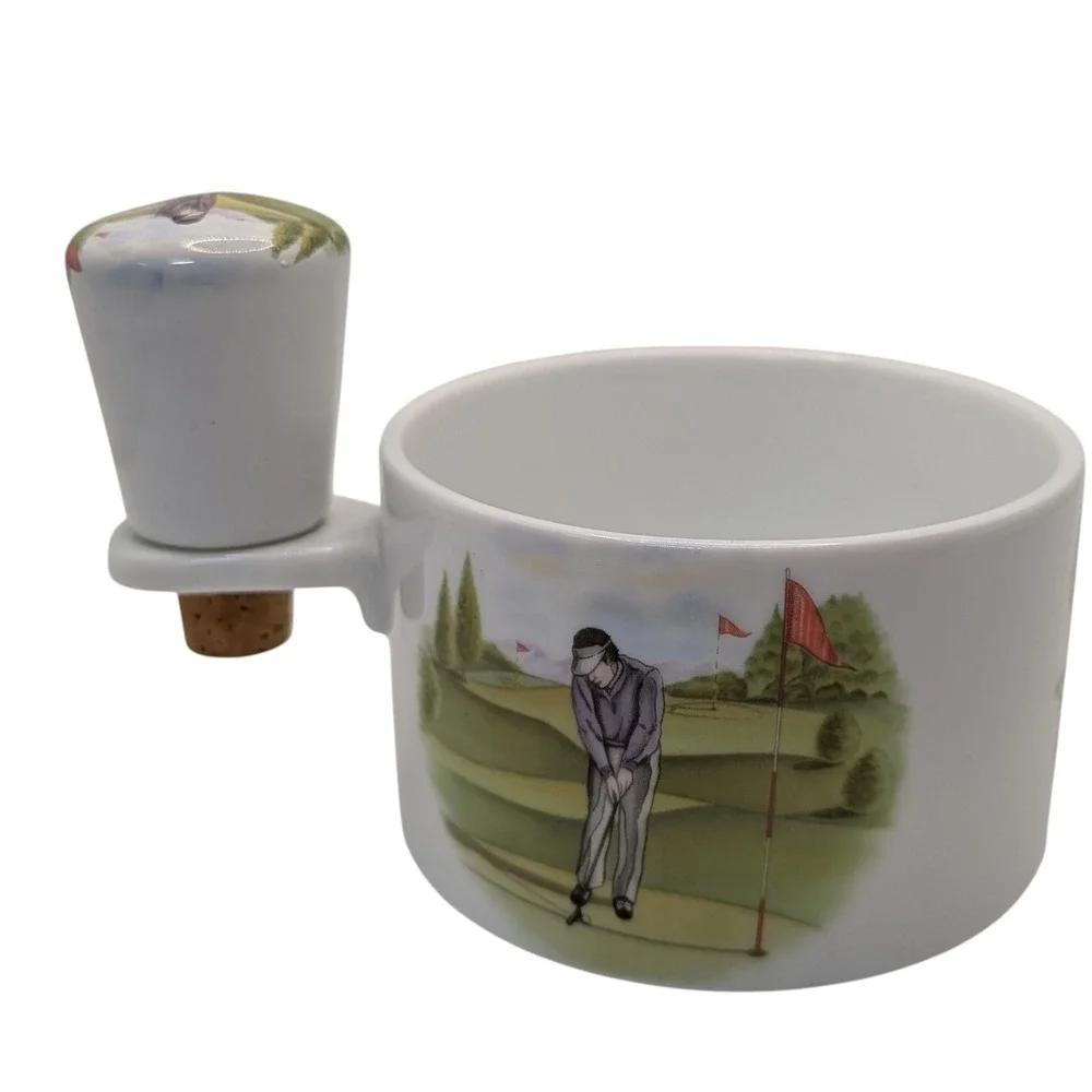 Liette Int‎ Wine Bottle Coaster and Stopper Hand Decorated Porcelain Golf Scene